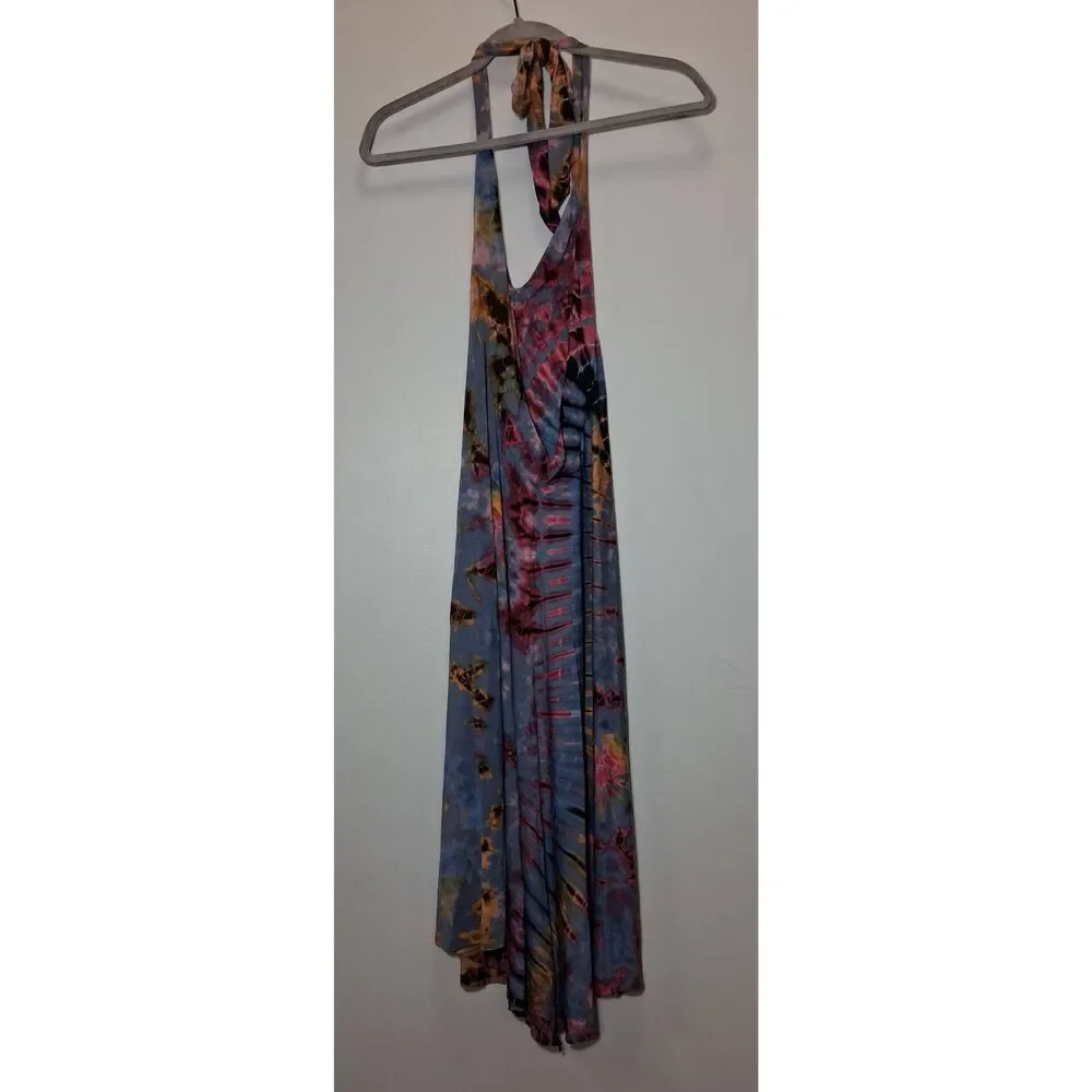 womens large midi dress artisan boho gypsy hippie halter neck tie dye handmade